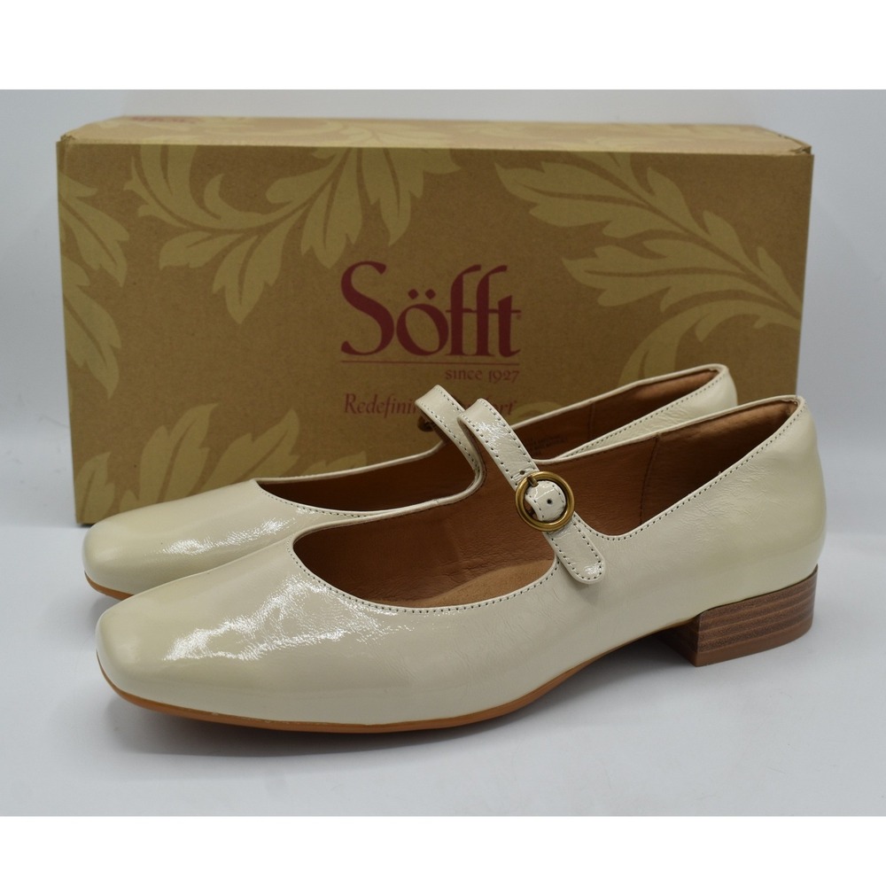 Sofft Elsey Mary Jane Flats Women 9.5 Tapioca Grey Patent Leather Square Toe NWB